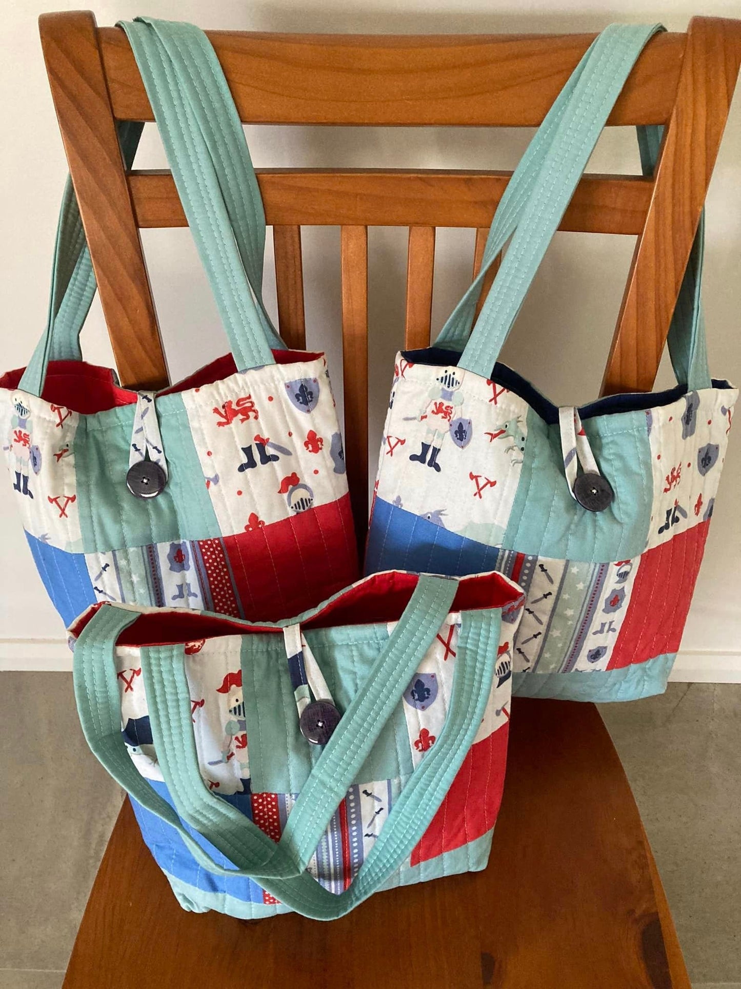 Tote Bags for Pre-school or Overnight Toys with Knights and Dragons - Love Patchwork