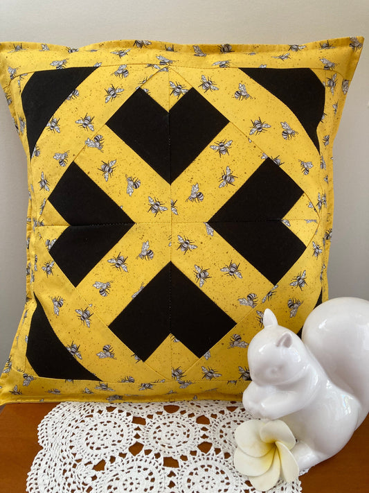 Handmade Unique Country Cushion with Bees - Love Patchwork