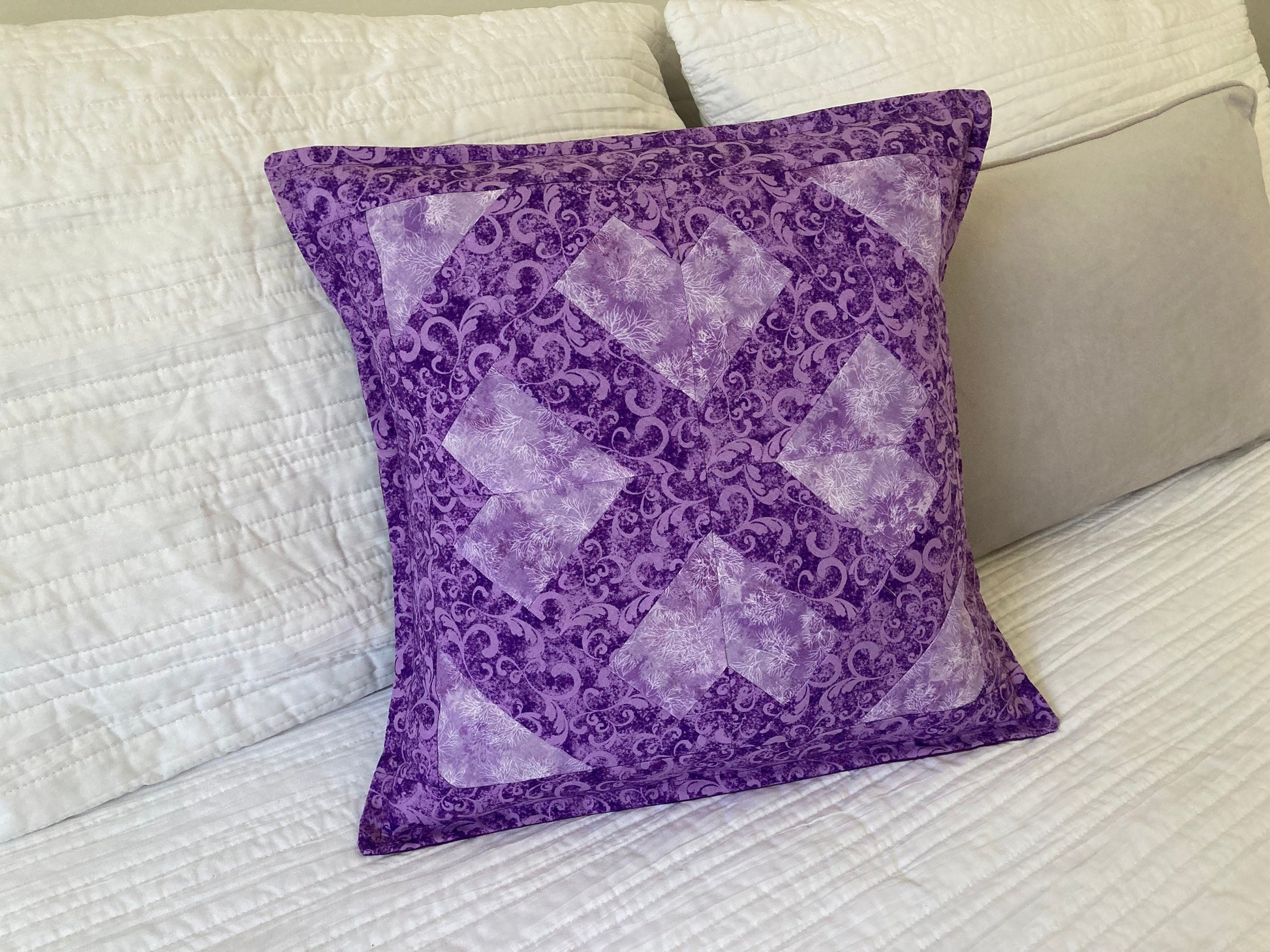 Handmade Unique Purple Cushion - Made with Love - Love Patchwork