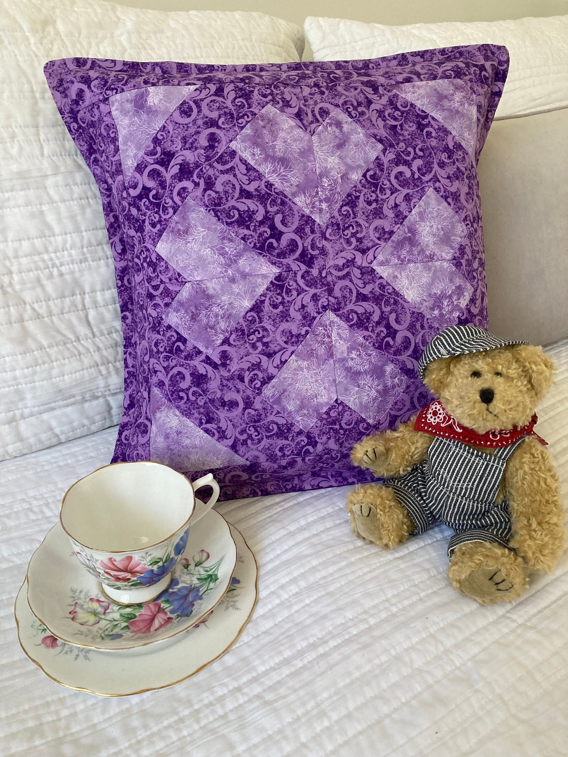 Handmade Unique Purple Cushion - Made with Love - Love Patchwork