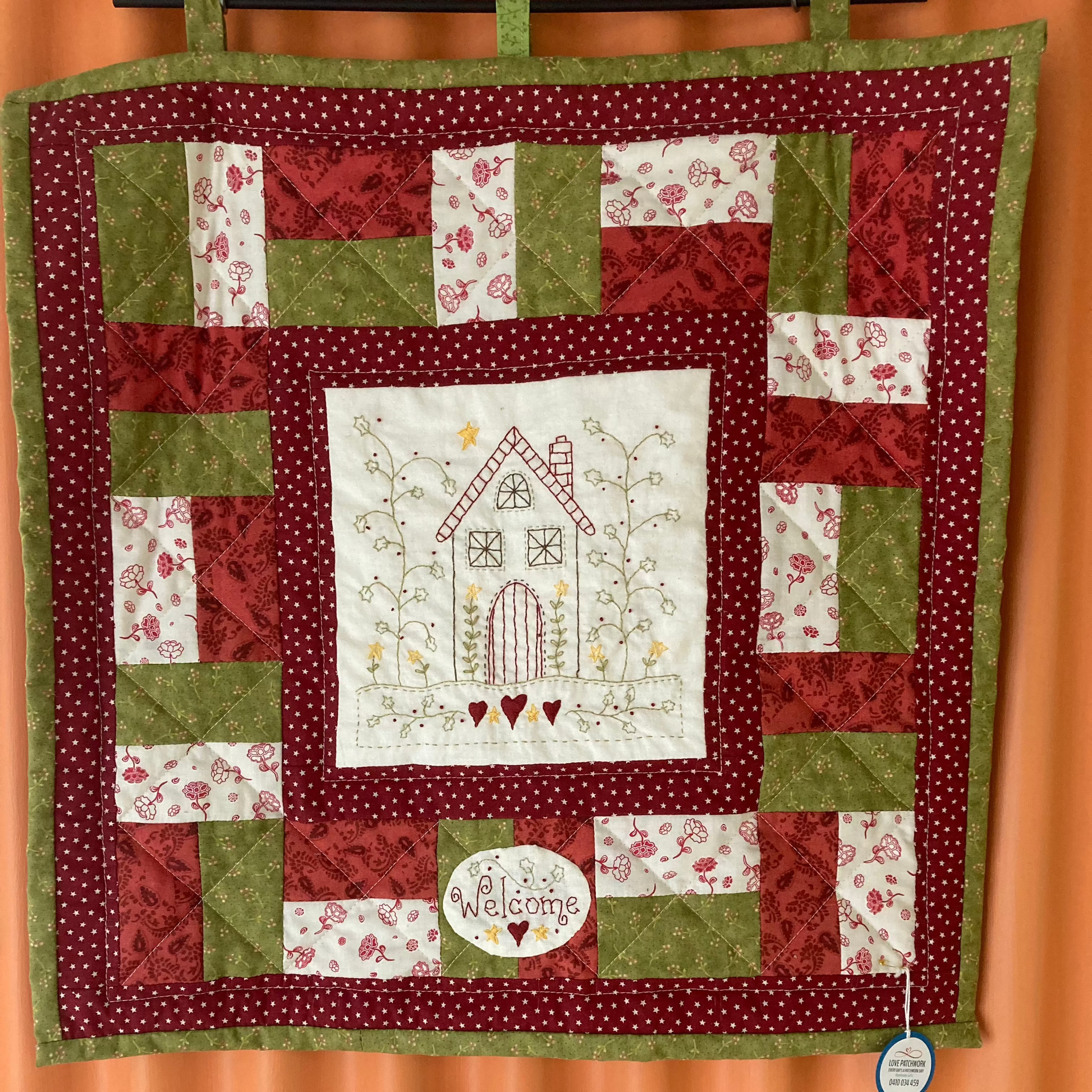 Christmas Welcome Sign - Hand Embroidered and Quilted Wall Hanging - Love Patchwork