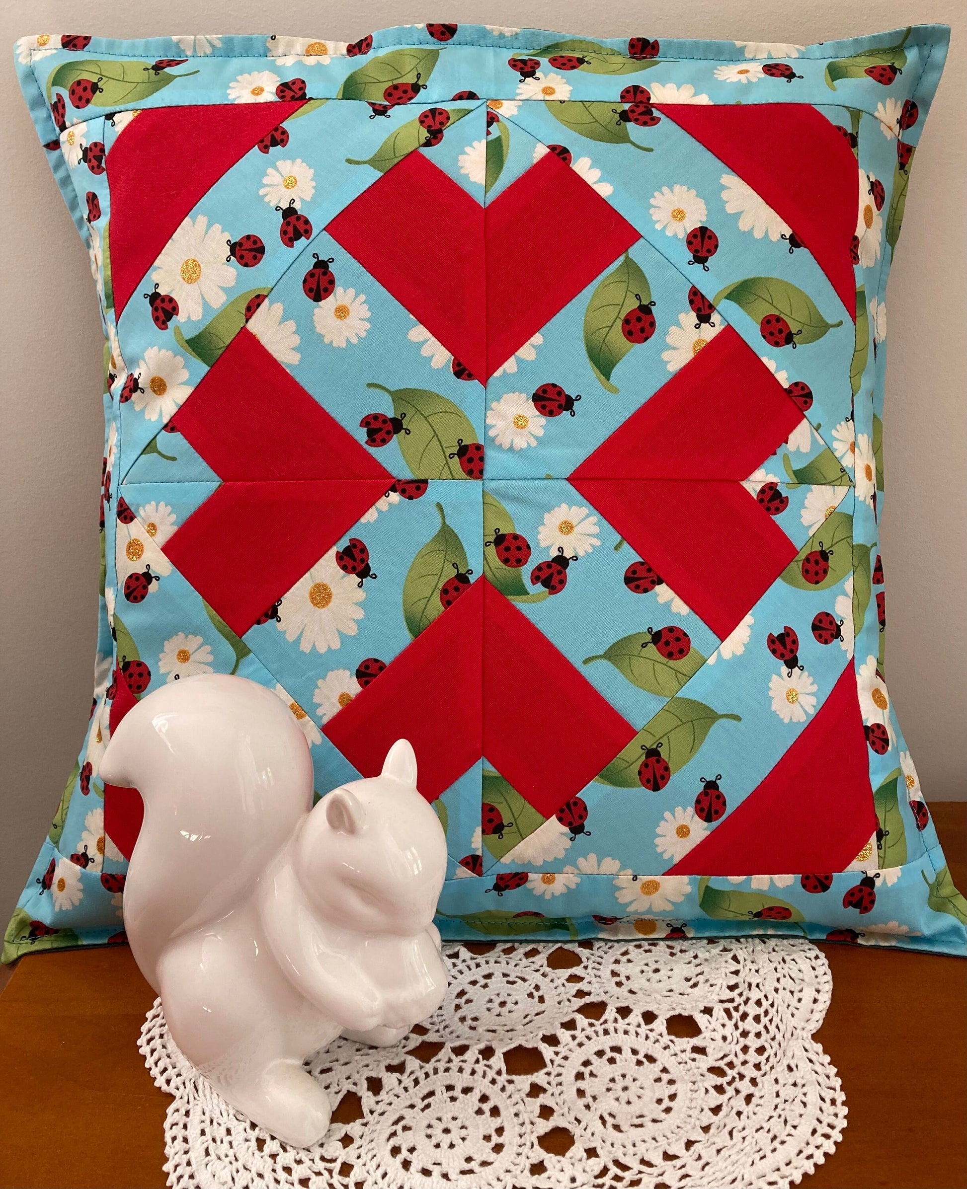 Handmade Unique Cushion for the Ladybug Lovers - Love Patchwork