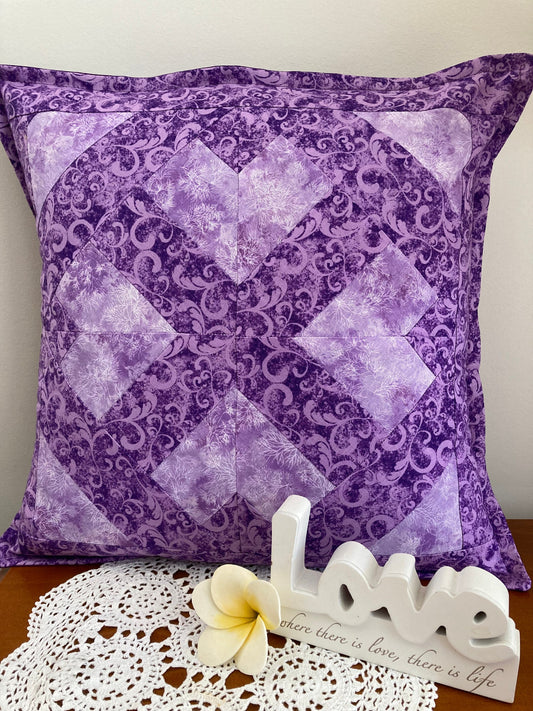 Handmade Unique Purple Cushion - Made with Love - Love Patchwork