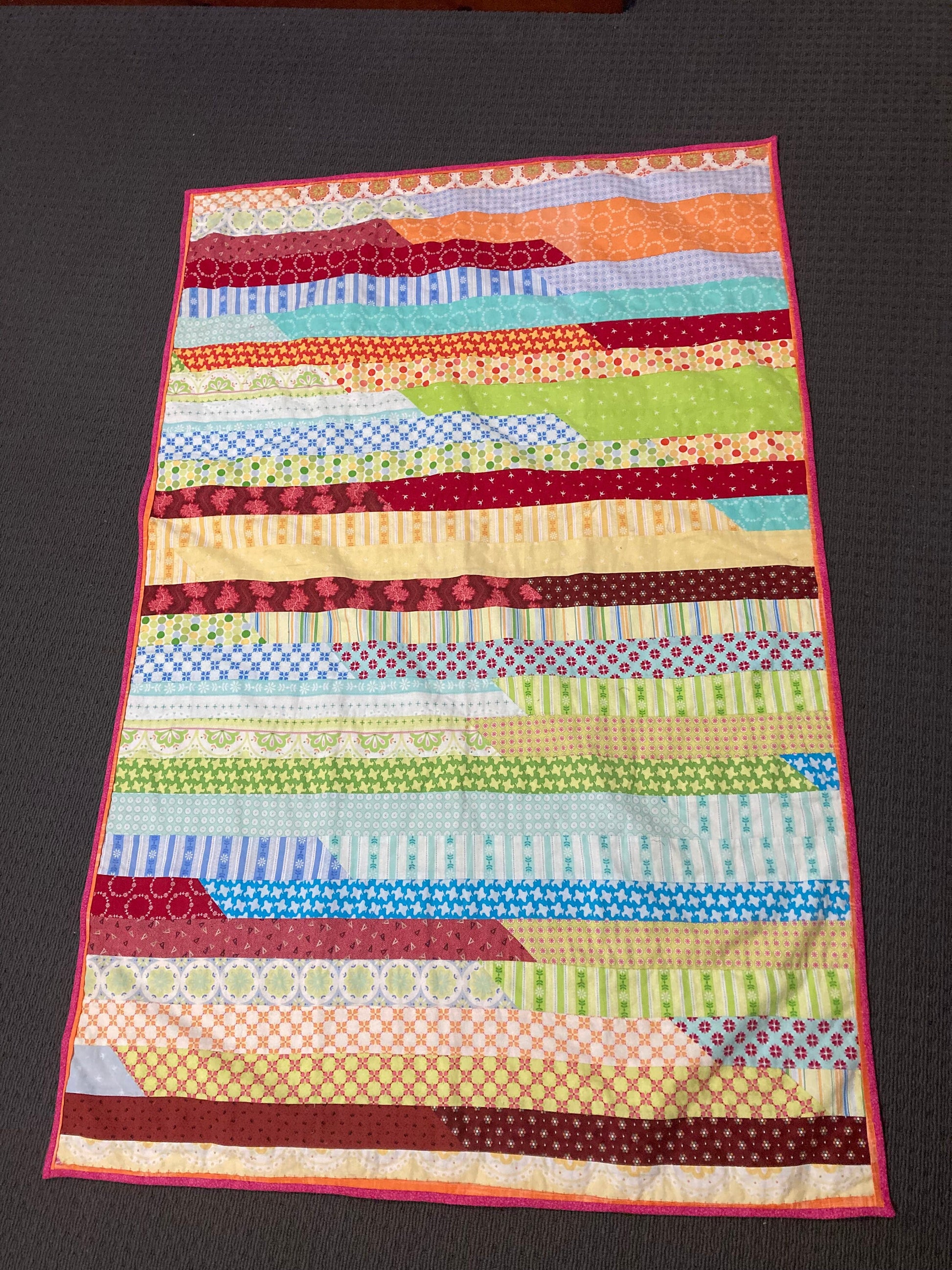 Machine Quilted Bright Coloured Throw Rug or Lap Quilt - Love Patchwork